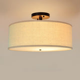 Bedroom Fabric Drum LED Semi-Flush Mount Ceiling Light Image - 4