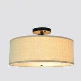 Bedroom Fabric Drum LED Semi-Flush Mount Ceiling Light Image - 5