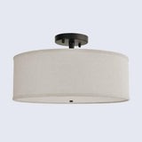 Bedroom Fabric Drum LED Semi-Flush Mount Ceiling Light Image - 6