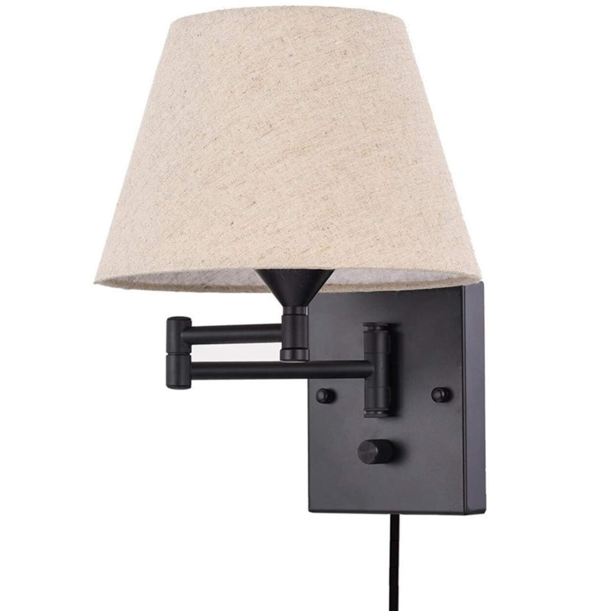 Bedroom Fabric Shade Black Swing Arm Wall Sconce Image - 3