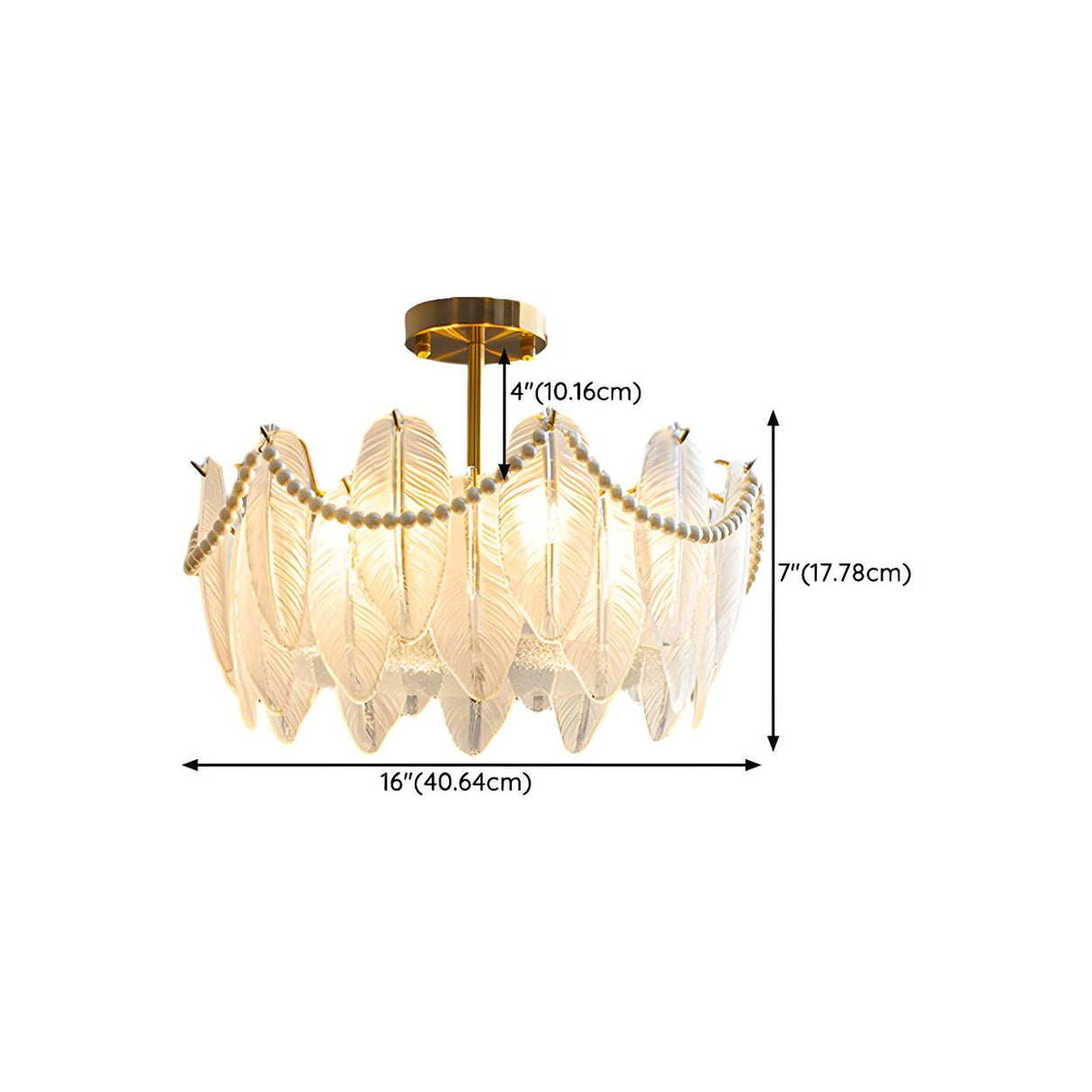 Bedroom Feather Glass Gold Semi-Flush Mount Fixture 