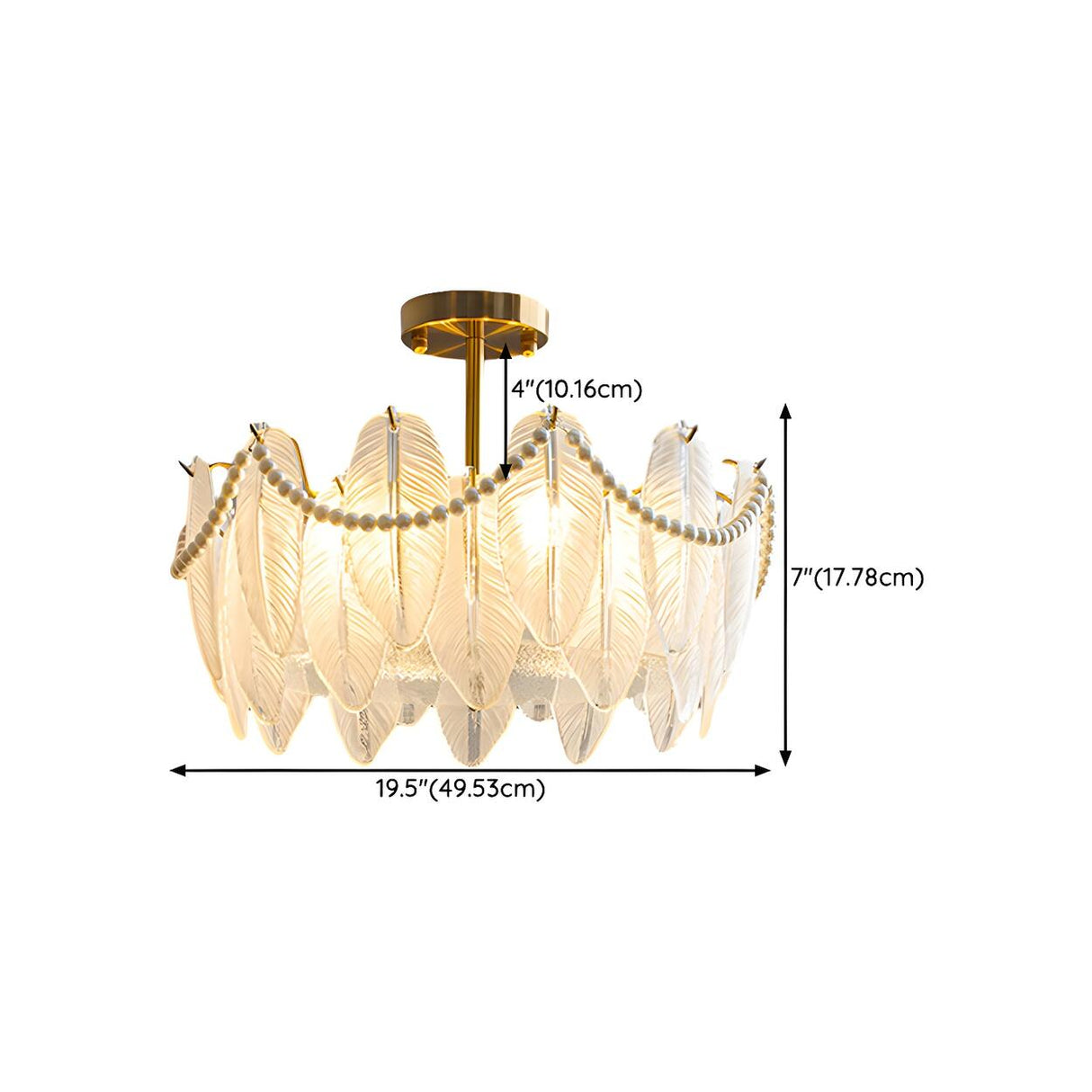 Bedroom Feather Glass Gold Semi-Flush Mount Fixture Image - 12