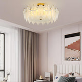 Bedroom Feather Glass Gold Semi-Flush Mount Fixture Image - 4