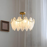 Bedroom Feather Glass Gold Semi-Flush Mount Fixture Image - 5