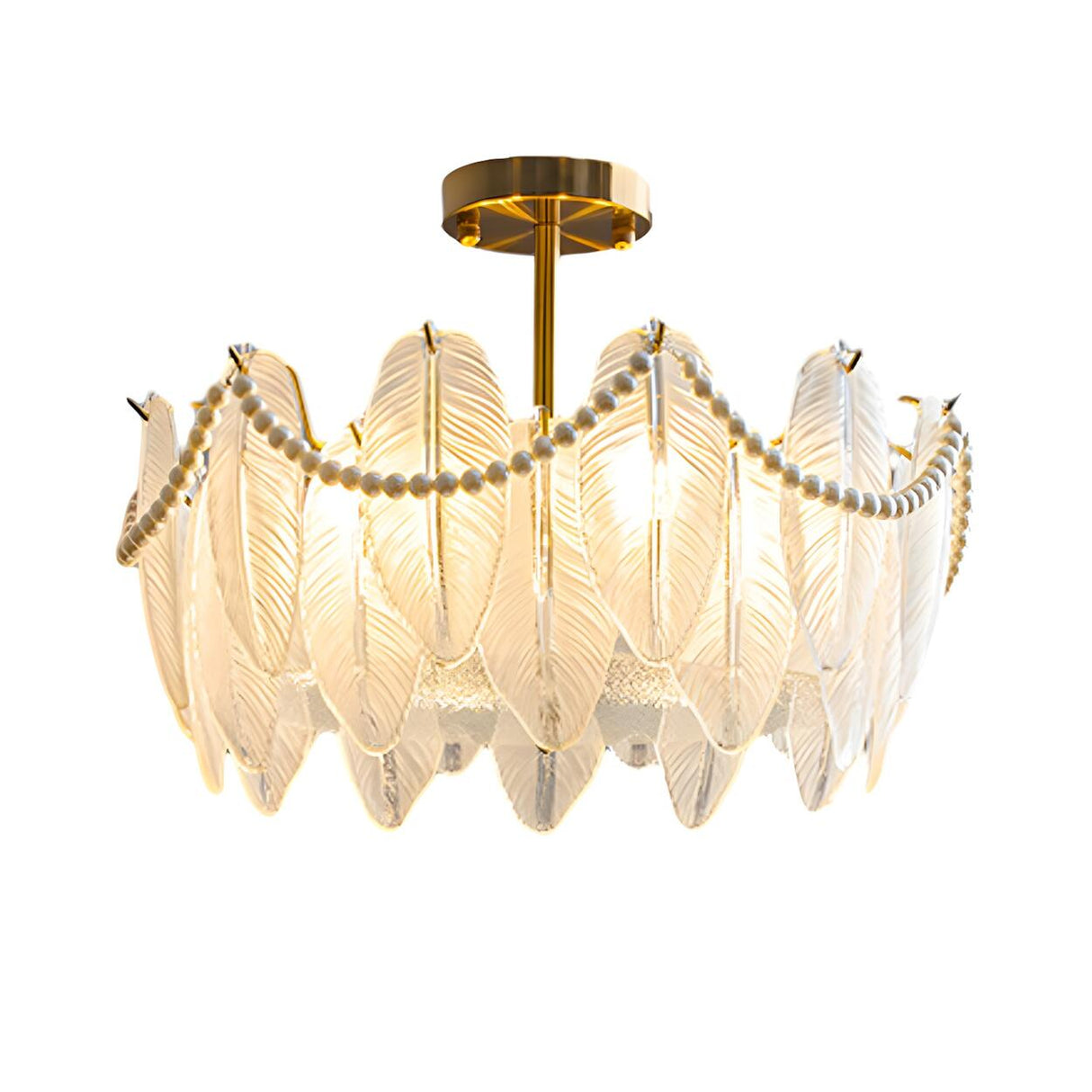 Bedroom Feather Glass Gold Semi-Flush Mount Fixture Image - 8