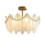 Bedroom Feather Glass Gold Semi-Flush Mount Fixture Image - 8