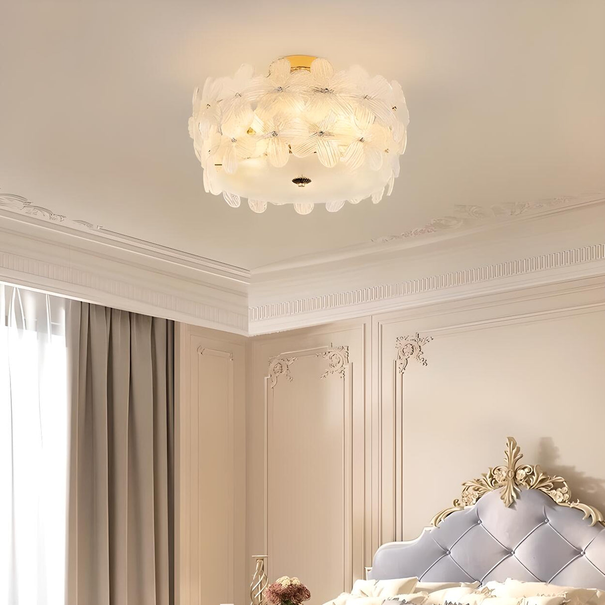 Bedroom Floral Clear Glass Flush Mount Ceiling Light Image - 1