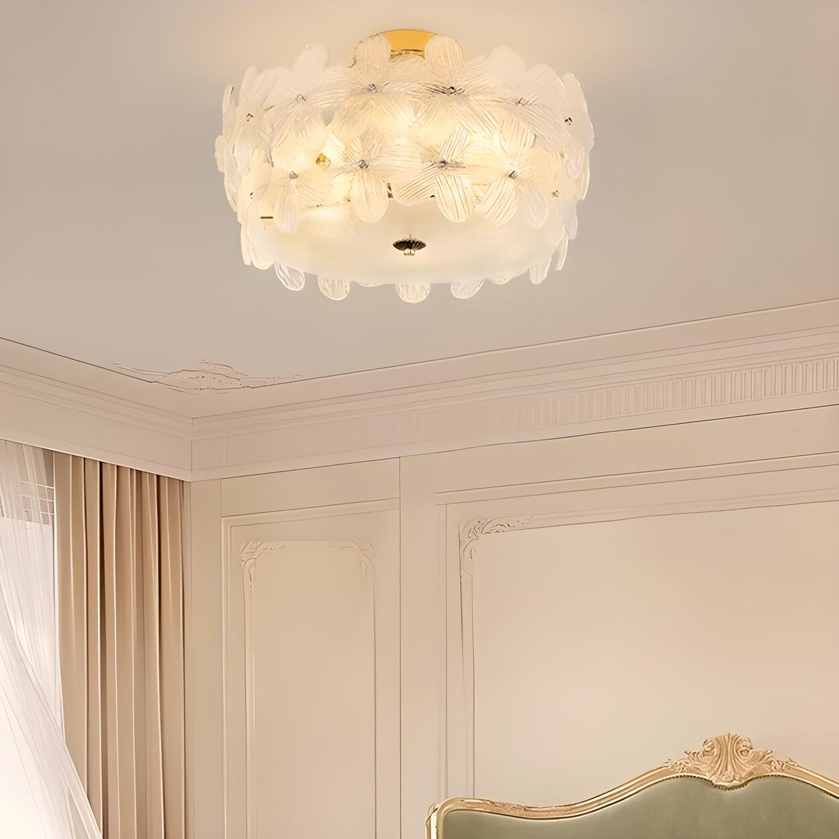 Bedroom Floral Clear Glass Flush Mount Ceiling Light Image - 3