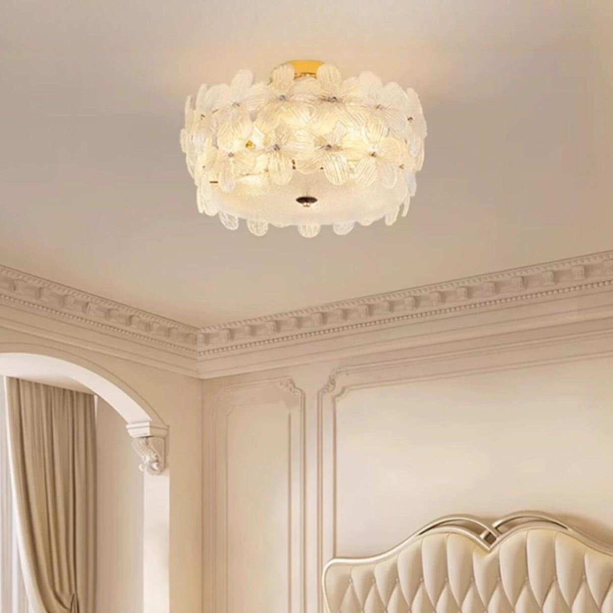 Bedroom Floral Clear Glass Flush Mount Ceiling Light Image - 4