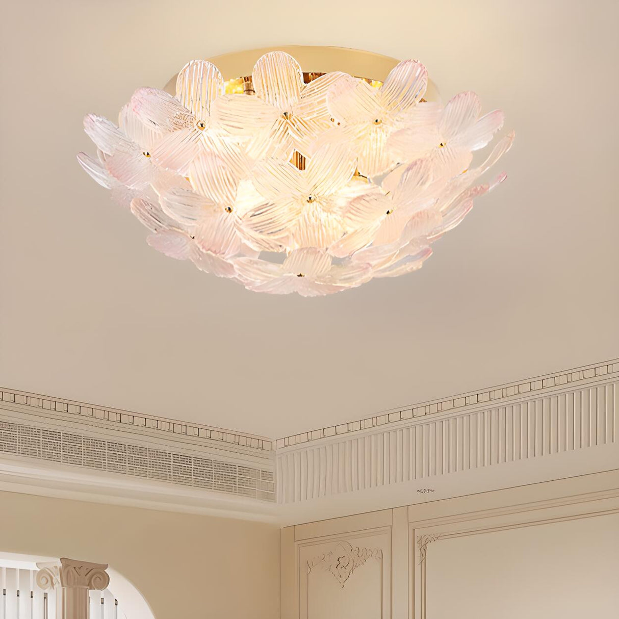 Bedroom Floral Clear Glass Flush Mount Ceiling Light Image - 6