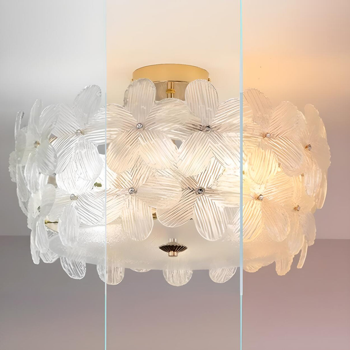 Bedroom Floral Clear Glass Flush Mount Ceiling Light Image - 8