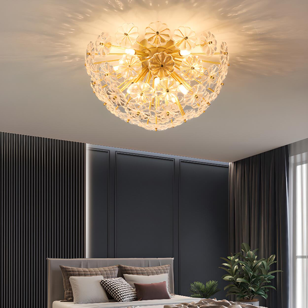 Bedroom Flower Crystal Gold Flush Mount Ceiling Light Image - 2