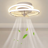 Bedroom Flush Mount White Ring LED Ceiling Fan Light Image - 3