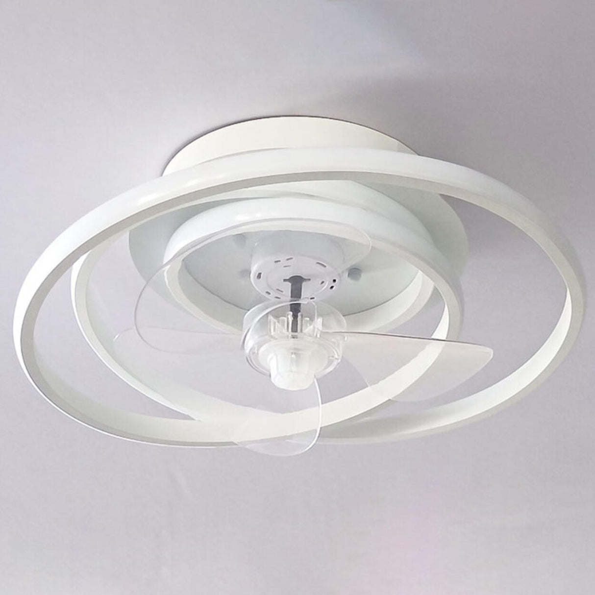 Bedroom Flush Mount White Ring LED Ceiling Fan Light Image - 6