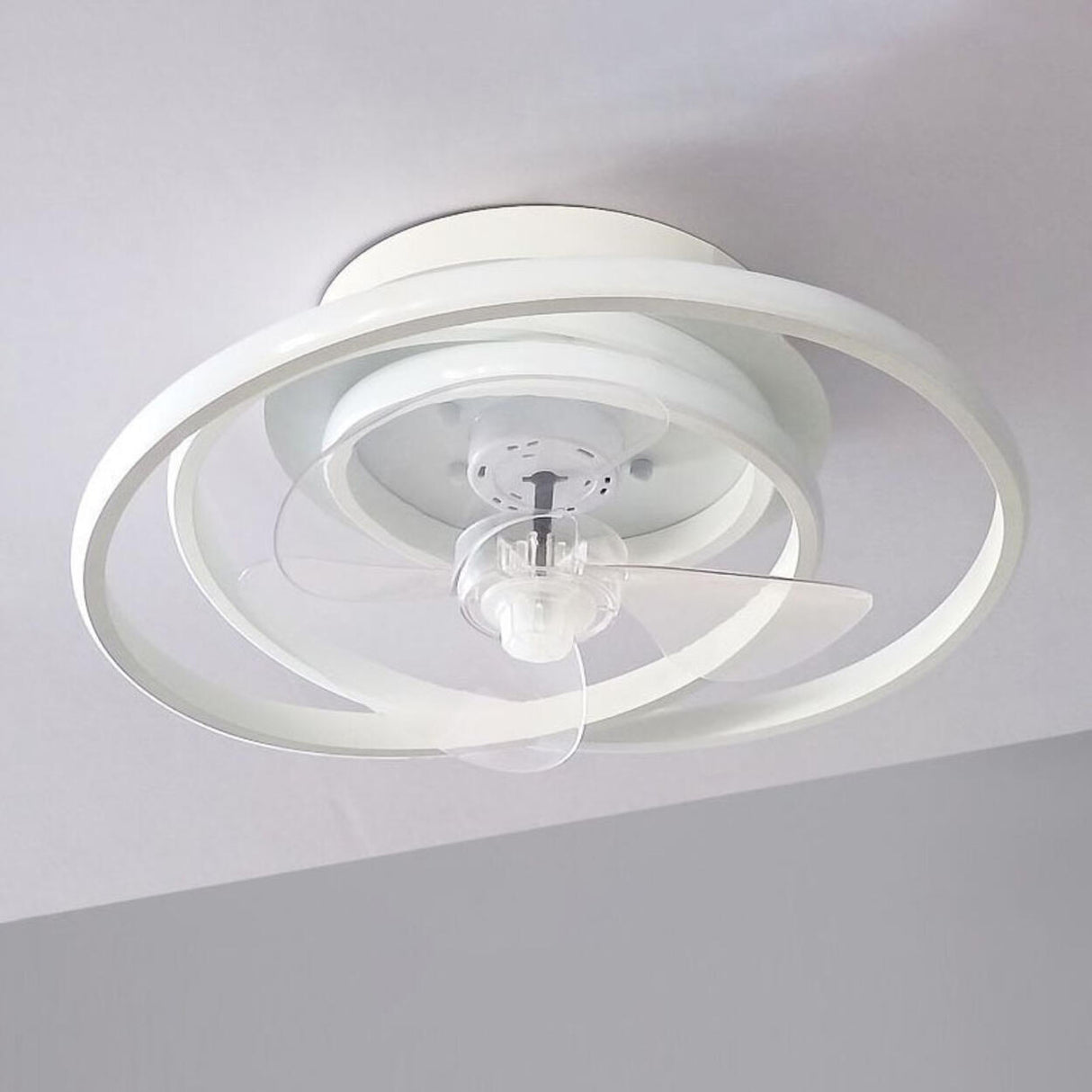 Bedroom Flush Mount White Ring LED Ceiling Fan Light Image - 7