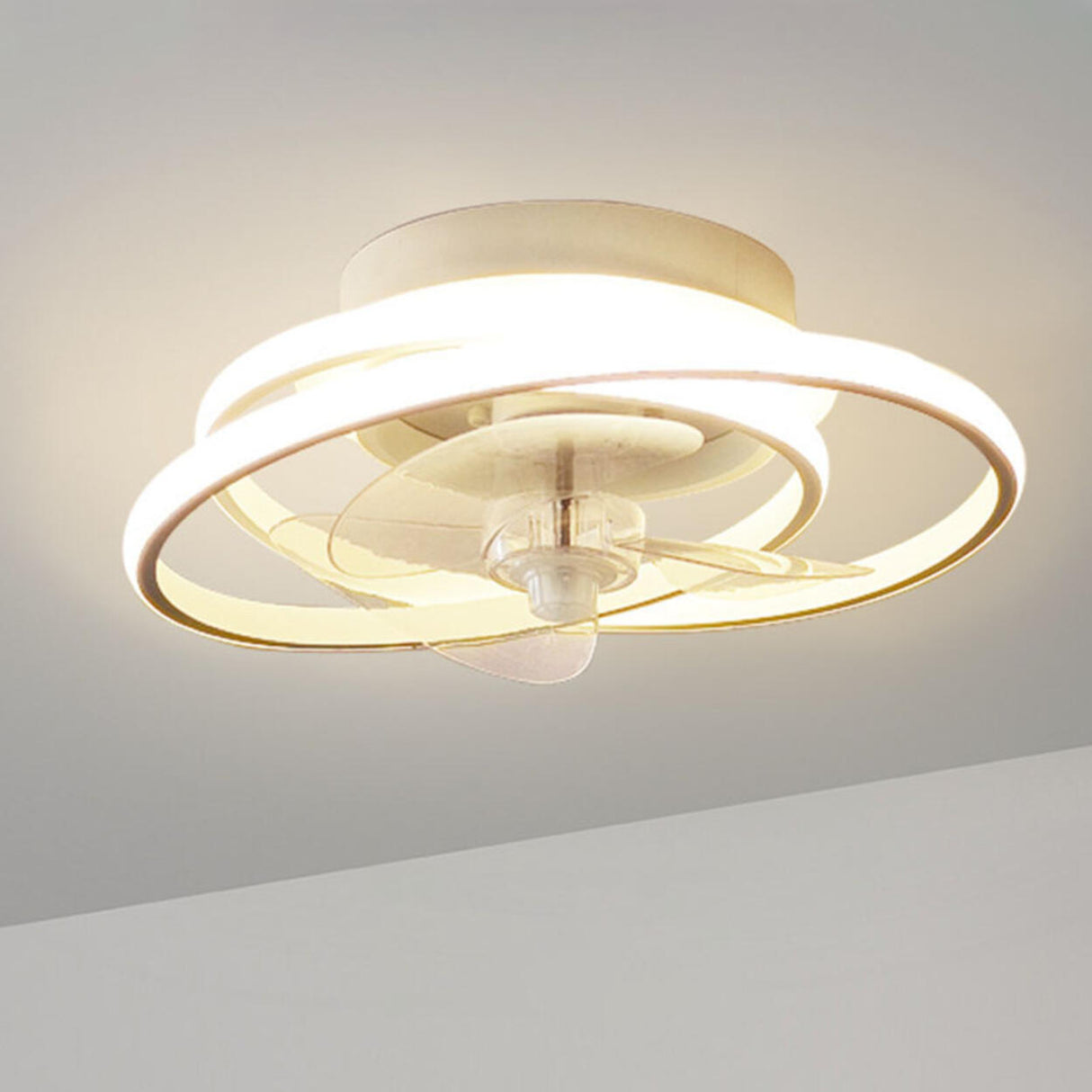 Bedroom Flush Mount White Ring LED Ceiling Fan Light Image - 8