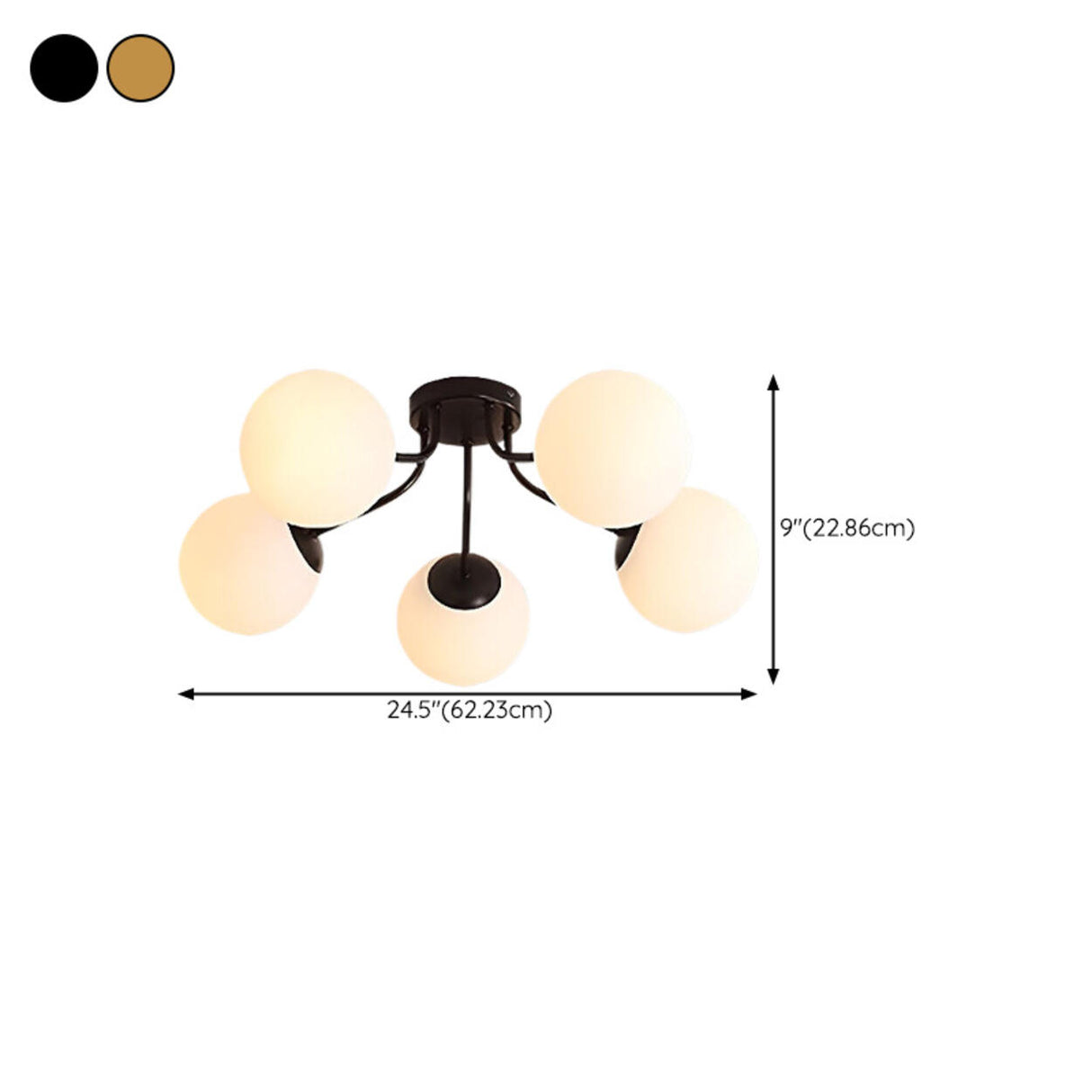 Bedroom Glass Globe Gold Semi-Flush Mount Light 5-Light 