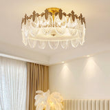 Bedroom Glass Leaf Gold Semi-Flush Mount Ceiling Light Image - 2