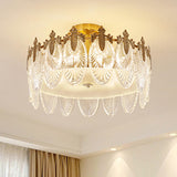 Bedroom Glass Leaf Gold Semi-Flush Mount Ceiling Light Image - 5