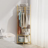 Bedroom Gold Alloy Compact Hooks Coat Rack with Shelves Image - 1