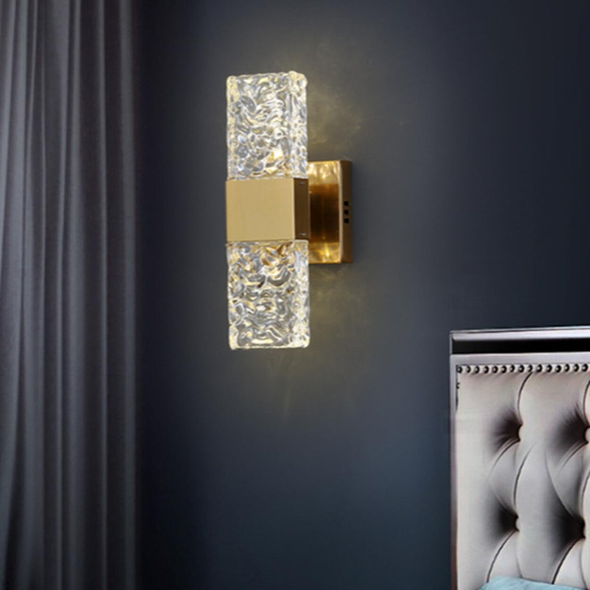 Bedroom Gold Base Clear Crystal Geometric Wall Lamp Image - 5