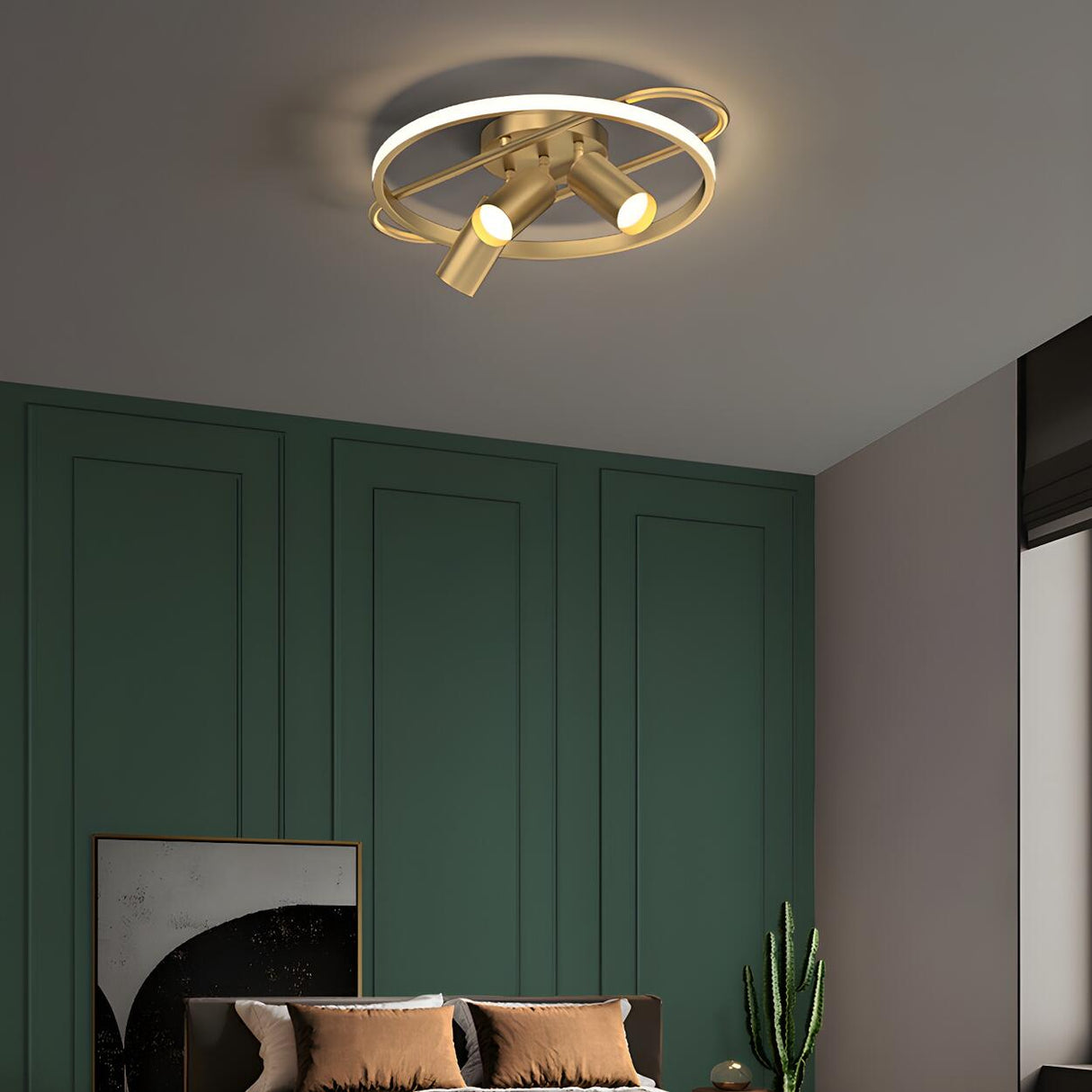 Bedroom Gold Circle Metal Flush Mount Ceiling Light Image - 13