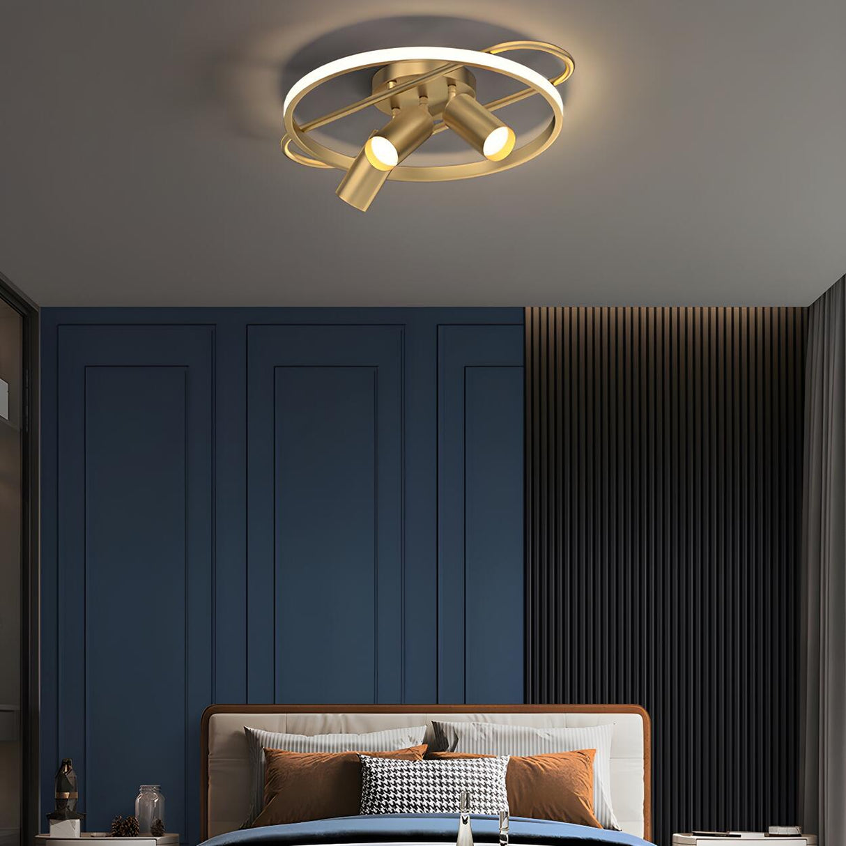 Bedroom Gold Circle Metal Flush Mount Ceiling Light Image - 4