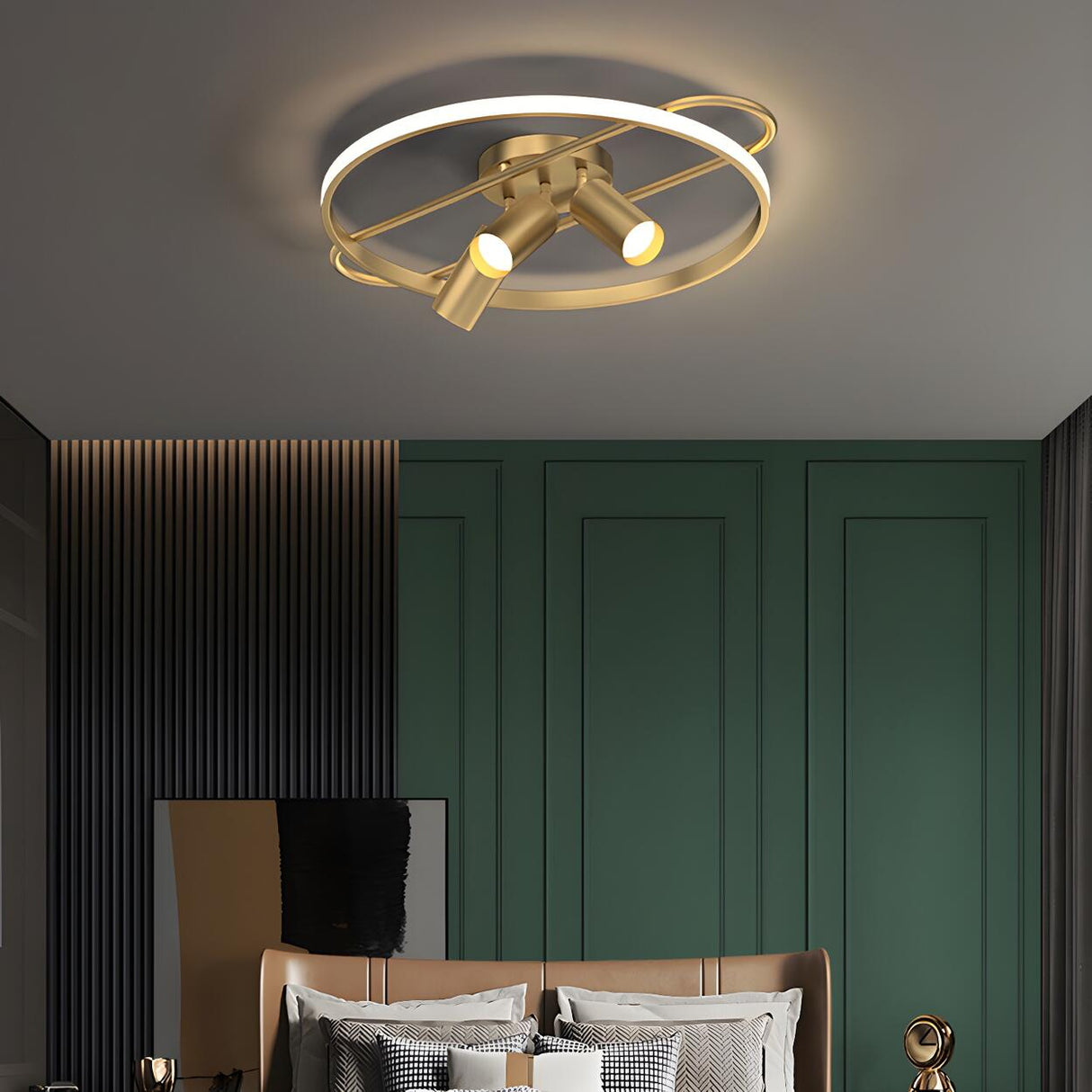 Bedroom Gold Circle Metal Flush Mount Ceiling Light Image - 7