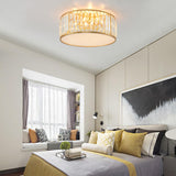 Bedroom Gold Crystal Cylinder Flush Mount Ceiling Light Image - 1