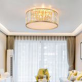 Bedroom Gold Crystal Cylinder Flush Mount Ceiling Light Image - 2