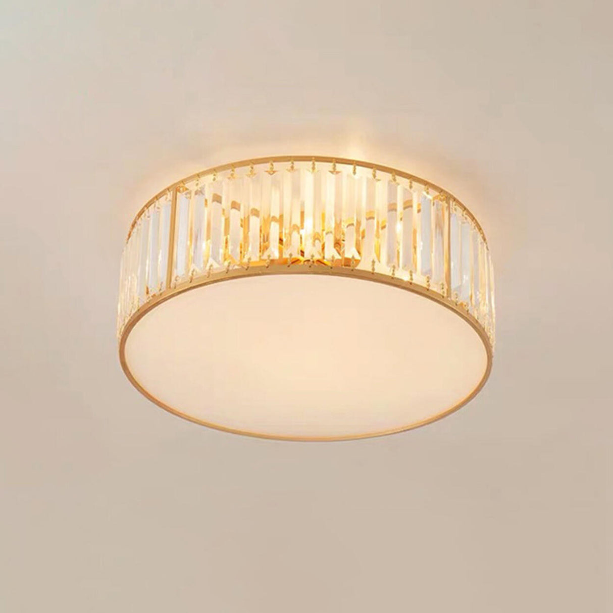 Bedroom Gold Crystal Cylinder Flush Mount Ceiling Light Image - 7