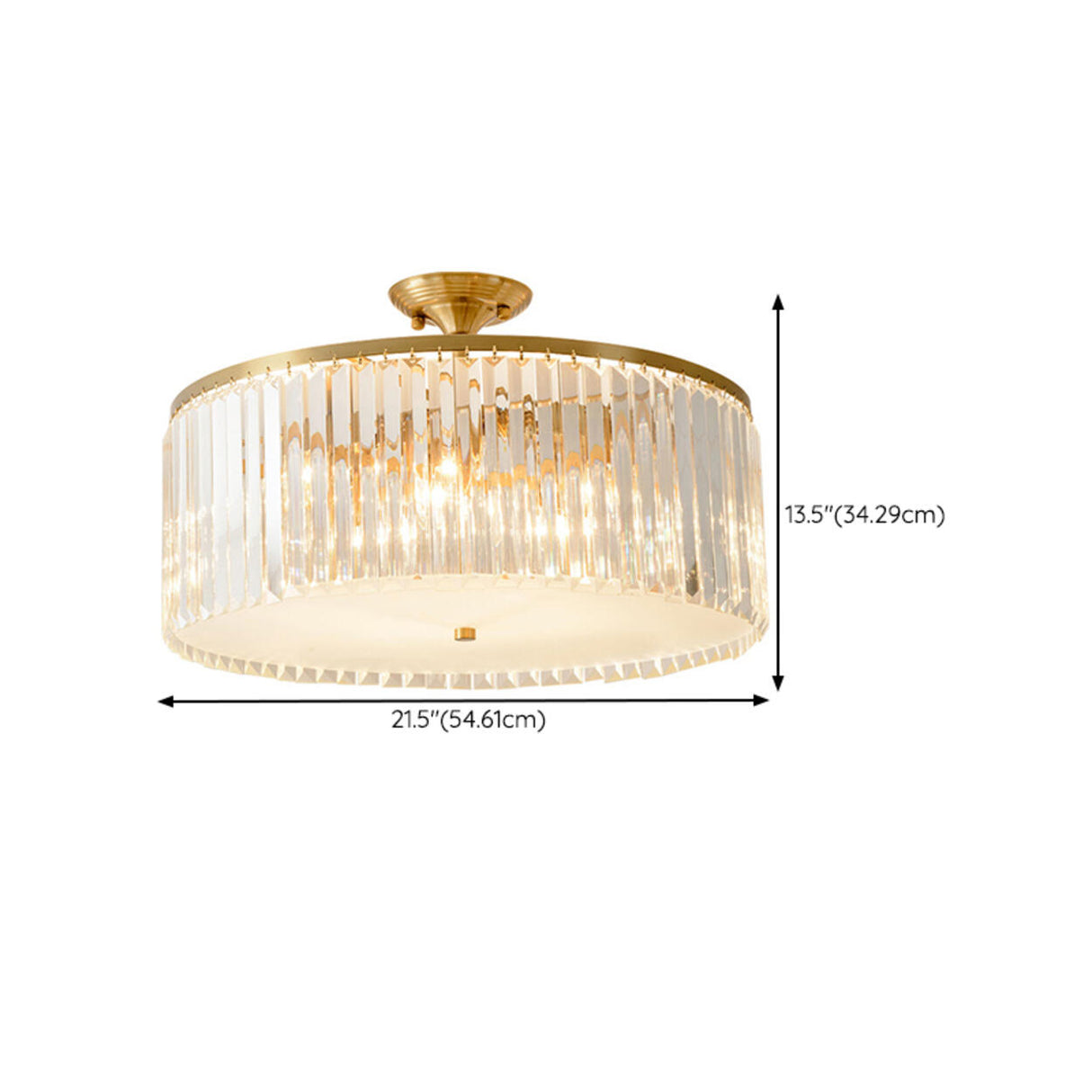 Bedroom Gold Crystal Drum Semi-Flush Mount Ceiling Lamp 