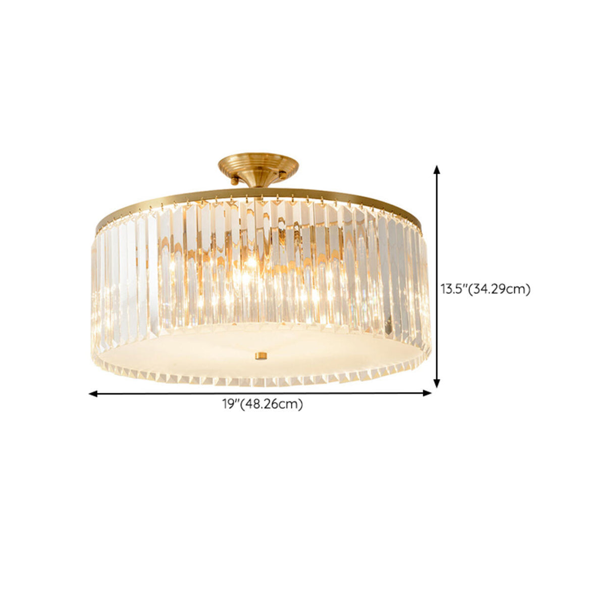 Bedroom Gold Crystal Drum Semi-Flush Mount Ceiling Lamp Image - 13