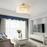 Bedroom Gold Crystal Drum Semi-Flush Mount Ceiling Lamp Image - 3