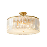 Bedroom Gold Crystal Drum Semi-Flush Mount Ceiling Lamp Image - 5