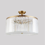 Bedroom Gold Crystal Drum Semi-Flush Mount Ceiling Lamp Image - 7