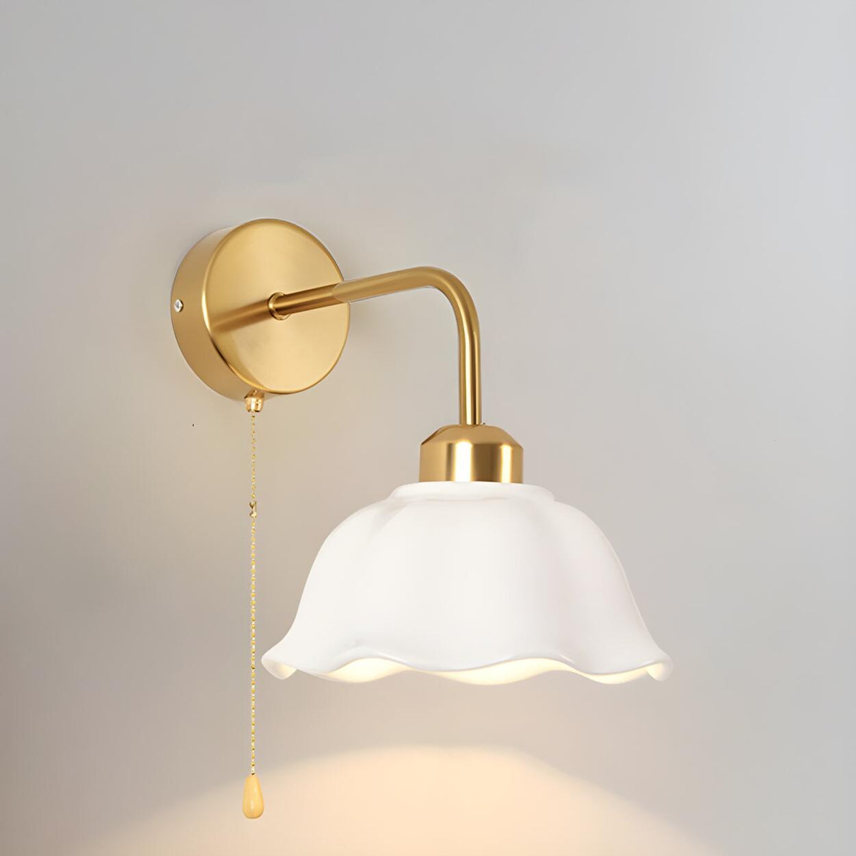 Bedroom Gold Dome Metal Wall Sconce with Pull Chain Image - 2