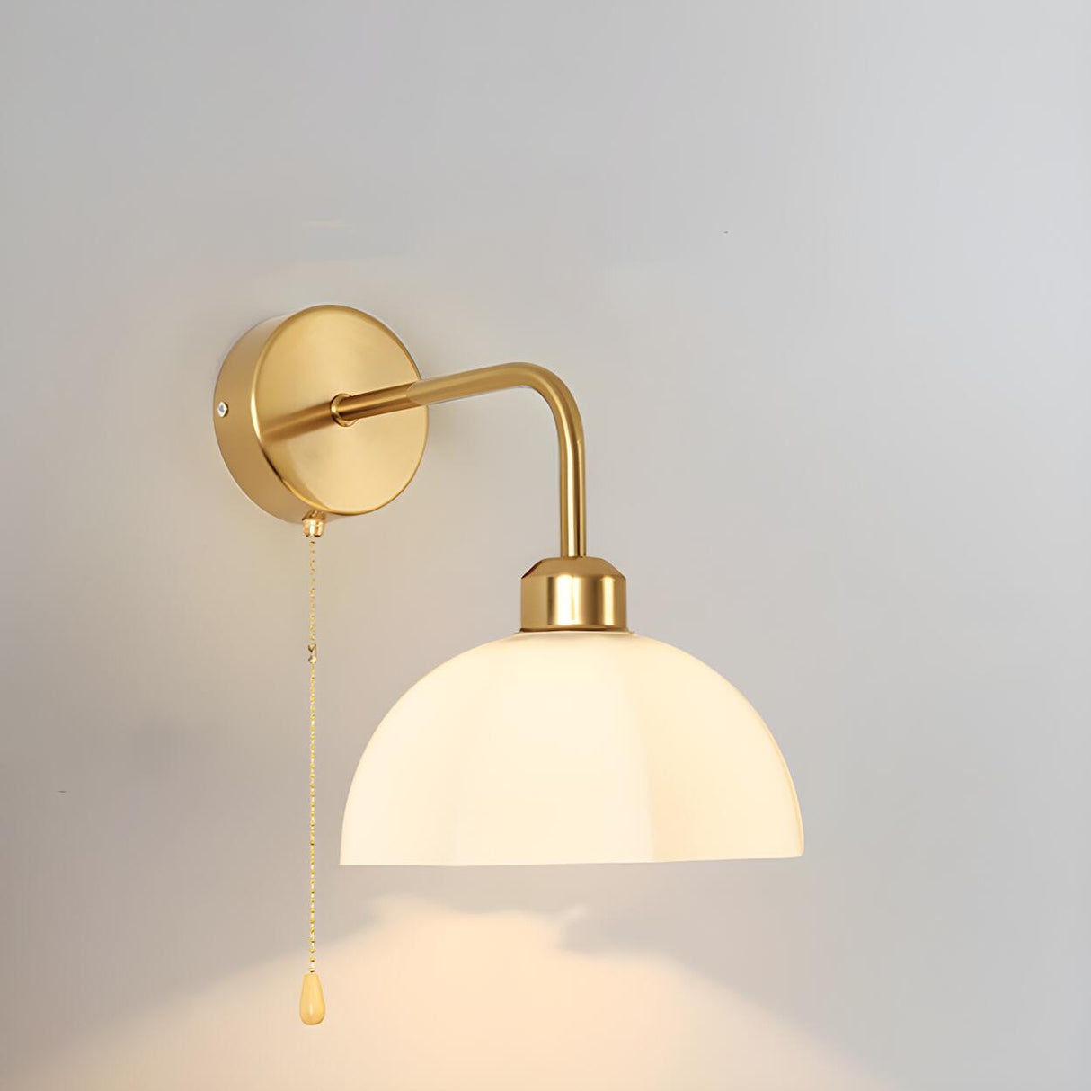 Bedroom Gold Dome Metal Wall Sconce with Pull Chain Image - 3