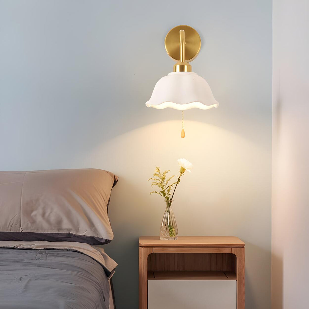 Bedroom Gold Dome Metal Wall Sconce with Pull Chain Image - 4