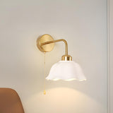 Bedroom Gold Dome Metal Wall Sconce with Pull Chain Image - 6