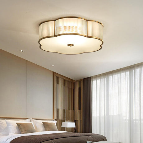 Bedroom Gold Flower Drum Flush Mount Ceiling Light Image - 1