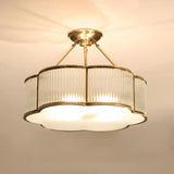 Bedroom Gold Flower Drum Flush Mount Ceiling Light Image - 11