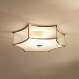 Bedroom Gold Flower Drum Flush Mount Ceiling Light Image - 13