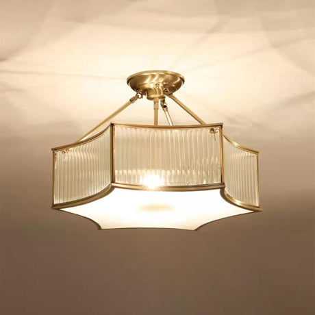 Bedroom Gold Flower Drum Flush Mount Ceiling Light Image - 2