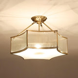 Bedroom Gold Flower Drum Flush Mount Ceiling Light Image - 3