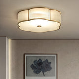 Bedroom Gold Flower Drum Flush Mount Ceiling Light Image - 4