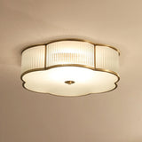 Bedroom Gold Flower Drum Flush Mount Ceiling Light Image - 8