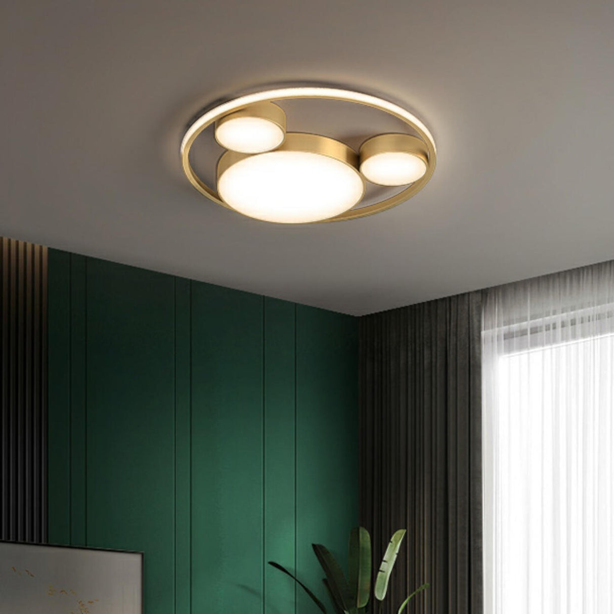 Bedroom Gold Mickey Circular Flush Mount Light 4-Light Image - 1