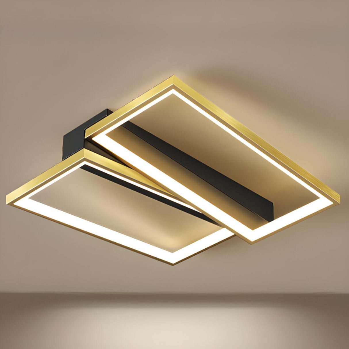 Bedroom Gold Rectangular LED Semi-Flush Mount Light Image - 12