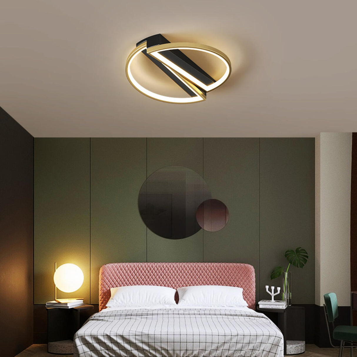 Bedroom Gold Rectangular Semi-Flush Mount Ceiling Light Image - 2